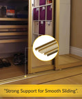 By Pass Mirror Door Bottom Track 72 Inch Length Champagne Gold Finish Double Grooved Rail installed in closet