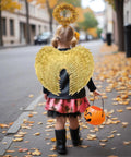Celestial Gold Feather Headband Set For Girls, Cosplay Ready Halloween Accessory, wings 21.7x17.7 in, girl trick-or-treating