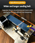 Straight Up Heavy Duty Wet Bench Grinder Featuring Electric Circulating Water Coolant System And Dead On Belt Alignment showing 780mm sanding belt for efficient sharpening.