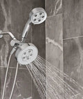 Dual Shower Head With Six Spray Modes, Polished Chrome, 2.5 GPM Water Saving Flow, Infinite Custom Settings From Invigorate To Massage