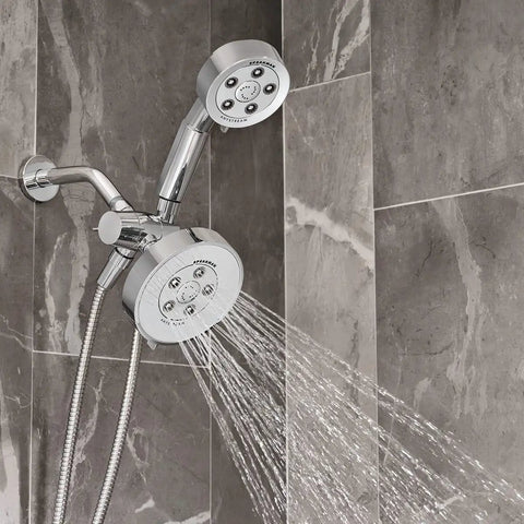Dual Shower Head With Six Spray Modes, Polished Chrome, 2.5 GPM Water Saving Flow, Infinite Custom Settings From Invigorate To Massage