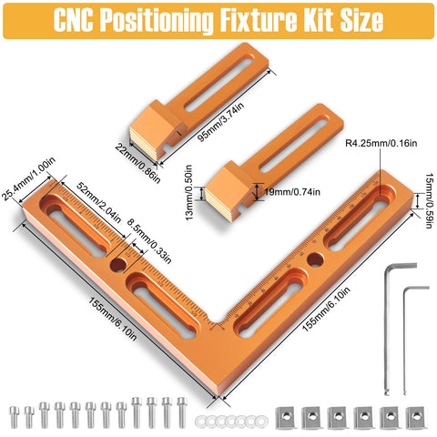 Aluminum Alloy CNC Positioning Side Clamps Kit For 3018 And 4040 Router, adjustable clamps with size measurements shown
