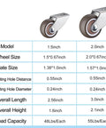 1-1/2 Inch Rigid Caster Wheels Set Of 4 With Stainless Steel No Sag Design And Quiet Rubber Casters For Furniture Doors Gates