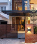 Modern LED Outdoor Wall Light IP65 Waterproof With Backing Plate 8W 86-265V AC Warm White 3000K on brick wall