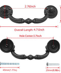 4 Pack French Provincial Drawer Pulls Antique Black With Mounting Screws European Style Vintage Handles, measurement details