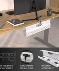 No Drill Cable Management Tray For Desks White Metal Wire Organizer installed under desk with easy cord access and no-drill design.