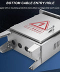 Heavy Duty 304 Stainless Steel Electrical Enclosure Box With Secure Safety Latch And Wall Mounting Plate, showcasing bottom cable entry hole design.
