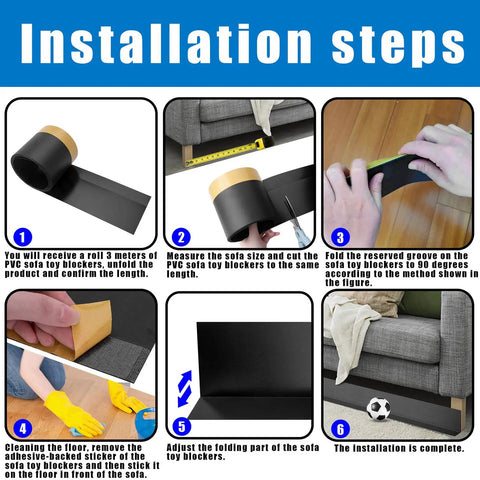 Installation steps for Under Couch Blocker Sofa Guard Sectional Connector Bumper That Stops Items From Sliding Under Furniture