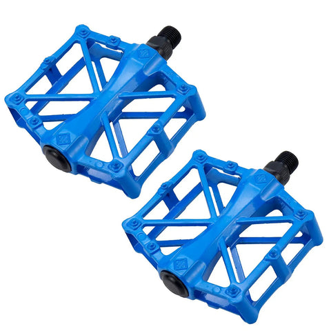 2 Pack Aluminum Mountain Bike Pedals Flat Bicycle Pedals For MTB BMX Road Universal Fit 9/16 Inch Compatible Blue With Large Wide Contact Surface