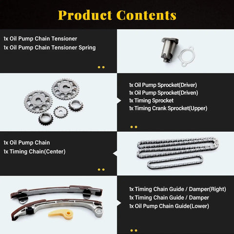 Image showing components of Timing Chain Kit For Toyota 2.4L Engines That Just Works Fits Camry 2002 To 2009, Corolla, Highlander, Matrix, RAV4, Solara.