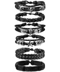 Badass Punk Leather Bracelet Set With Studded Spike Cuffs And Skull Details Kicking Up That Dope 80s Rock Vibe Premium Faux Leather Goth Accessories For Men Women Ready To Rock Out Today - six piece black cuff set with skull and star accents.