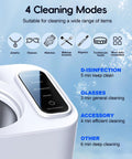 48KHz Ultrasonic Jewelry Cleaner Machine With Four Cleaning Modes display panel and cleaning options list