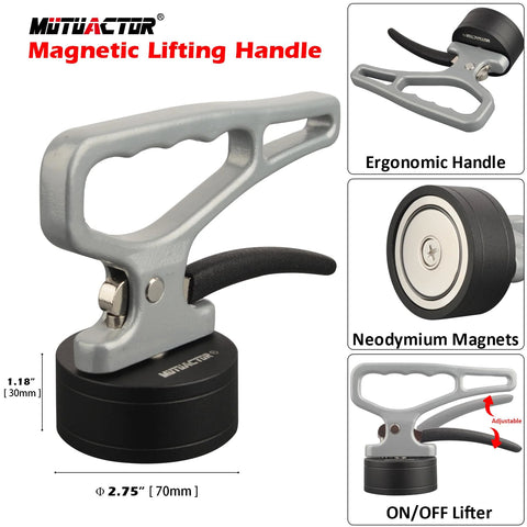 Front view: MUTUACTOR magnetic lifting handle with retractable neodymium magnet, grey, 1 piece