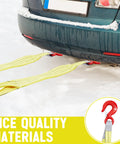 Heavy Duty 2 Piece Web Sling Set With Two Leg Bridle Straps And Twist Eye Lift Hooks towing a car in snow