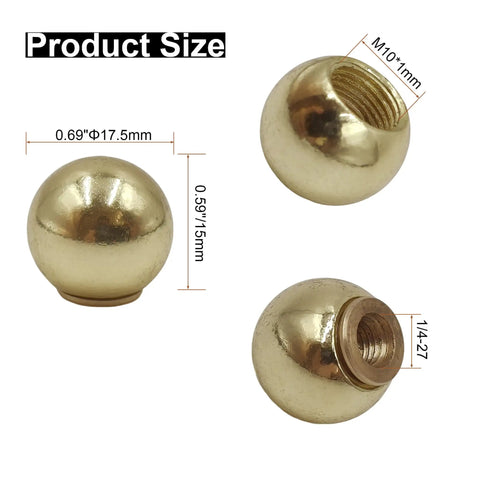 Top Shelf Solid Brass Ball Lamp Finials Caps Knob Set Heavy Duty 17.5 Mm Shade Toppers With Brass Reducing Adapter For Table And Floor Lamps Antique Brass Finish Two Pack, size chart with 17.5mm and M10/1mm threads