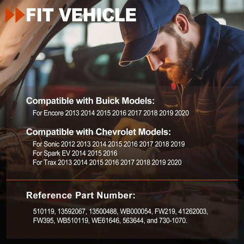 List of vehicle compatibility for Premium Front Wheel Bearing Hub Assembly Fits Chevrolet Sonic And Buick Encore.