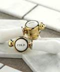 Polished Brass Basin Faucet With Lever Handle For Deck Mount Two Hole Install Ceramic Disc Cartridge handles on tile