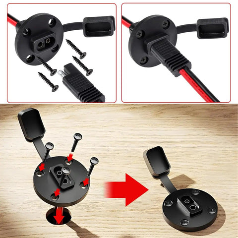 2-Pack SAE Quick Connector Harness 1Ft 10AWG SAE Adapter with screws and mount, heavy duty waterproof extension for solar panel generator charger