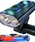 Beast Mode 8000 Lumen Bike Lights For Night Riding With 3 LED Front Lights, Type C Rechargeable, aluminum alloy body, LCD display.