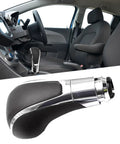 Upgrade Your Drive With This Durable Car Interior Shifter Head Transmission Gear Shift Lever Knob That Boasts A Super Comfy Grip And Sleek Metal Plastic Build For Easy Direct Install No Mods Needed On Many Models, black metal plastic gear shift knob shown in car interior and close-up