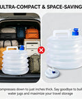 Portable Collapsible Water Container With Spigot For Camping And Road Trips in 10L, shown in van with camping gear