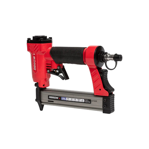 Red and black Lightweight 23 Gauge Pin Nailer Oil Free Pneumatic Tool PT23G shown at an angle