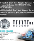 Beefy Steel Hub Shaft Axle Adapter Sprocket Twin Six Hole Build with one inch keyway and screw kit for go karts and golf carts.