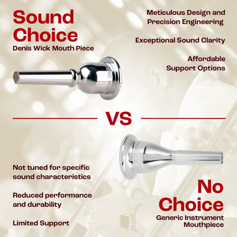 French Horn Mouthpiece PAX-5.5 Silver-Plated With V-Type Backbore For Tonal Focus And Crisp, Silky Response, Balanced Mass Distribution For Projection, Stability And Comfort On Stage Or In Rehearsal. Silver-plated mouthpiece comparison graphic