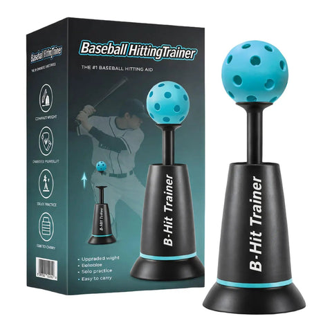 Baseball Batting Training Machine With Metal Frame And Auto Throw For All Skill Levels Youth And Adults Realistic Pitching Spheres And Comprehensive Solo Practice Gear shown with blue ball and box