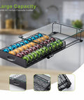Vertuo Capsule Holder Drawer For Nespresso With Glass Top And Cabinet Storage Rack, holding 40 pods in four columns with handle