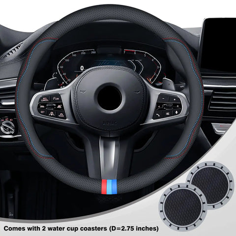 Top Shelf Nappa Leather Steering Wheel Cover Compatible With BMW 15 Inch Standard Wheels Precision Fit on steering wheel