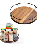 360 Degree Oak Wood Lazy Susan Turntable Organizer With Steel Ball Bearing for kitchen countertop spices and condiments storage