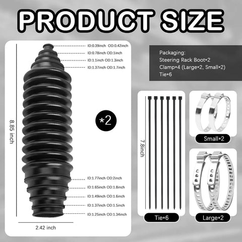 Trimmable Silicone Tie Rod Boot Kit With Clamps And Zip Ties For Universal Rack And Pinion Steering Protection, size details