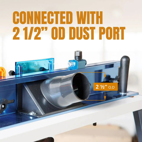 Straight Shootin 24 By 32 Inch Benchtop Router Table With Solid Aluminum Insert Plate and Quick Release Fence Bar for Crisp Cutouts and Heavy Duty Shop Workloads with 2 1/2 inch OD dust port.