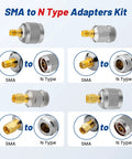 Eight Pack SMA To N-Type Adapter Kit With SMA Male And Female Coax Connectors layout on display.