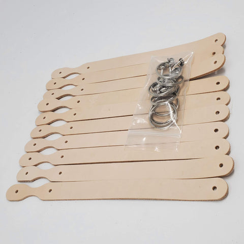 Top Shelf Natural Veggie Tan Leather Keychain Blanks 10 Pack Thick Custom Key Fobs with polished hardware.