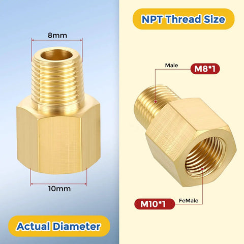 Brass Pipe Fittings Reducing Adapter M10 Female To M8 Male Connector with NPT thread size for air, oil, and LP systems