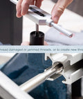 M16 X 2 Metric Hand Tap Set Pro Grade HSS High Speed Steel Taper And Bottom Taps threading metal in a tabletop clamp