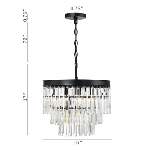Black Finish 3-Tier Crystal Chandelier Showstopper Lighting Fixture With Real K9 Crystals dimensions and hanging chain