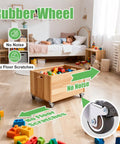 Wooden toy box with rubber wheels on 1 inch small caster wheels set of 4 with L bracket, ideal for underbed drawers and DIY projects, 97 lbs capacity.