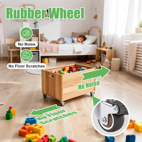 Slick Glide 1.25 Inch Swivel Caster Wheels Set Of 4 With 2 Brakes L Bracket Side Mount Mini Low Profile Rubber Casters For Furniture Underbed Drawer And DIY Crafts adds smooth maneuvering to a toy storage cart.