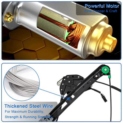 Window Regulator With Motor Front Left Driver Side For BMW E46 1999 2005 Replacement 741 484 OEM Style Upgrade Easy Install And Durable Power Window Lift, thickened steel wire