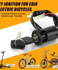 Key Ignition Switch For Electric Bikes And Scooters With 2 Wire Lock, zinc alloy body, keys visible, slick start/stop control.
