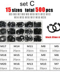 All In One External Circlips Retaining Rings Kit M5 To M20 Stainless Steel Heavy Duty 65Mn C Type Bearing Gear Lock Rings Set C 500pcs