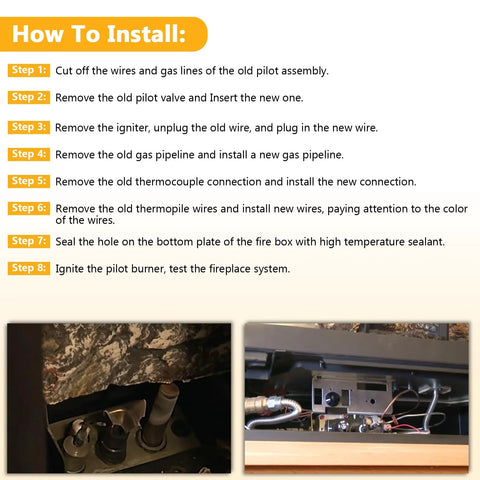 Criditpid 4021-737 propane gas fireplace pilot assembly installation guide with internal valve photos