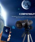 Telescope Eyepiece Camera, 4MP Digital Camera, 2K Video Recording Via App shown with telescope and smartphone capturing moon.