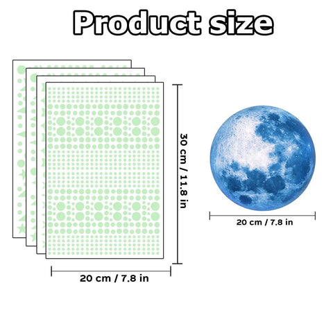 1088 Piece Glow In The Dark Stars And Moon Wall Decals Kit For Kids Room Ceiling Night Sky Decor product size display