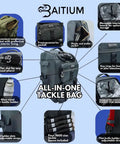 Go To Fishing Backpack Tackle Bag With Rod Holders And Built In Cooler 40L Capacity Insulated Pocket Rain Cover Four Tackle Trays Green