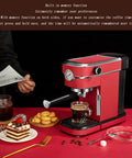 Heavy Hitter 1.1L Semi Automatic Espresso Coffee Maker With 850W Motor And 15 Bar Pressure in bold red on a red table.