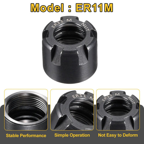 4 Piece ER11M Collet Clamping Nuts For CNC Milling Chuck Holder Lathe ER20M Type Cast Steel Replacement Set, nut image close-up